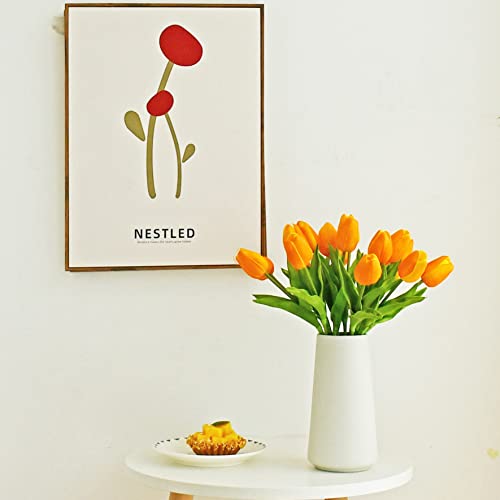 Image of ONLY ART Artificial Orange Tulips 20 Pcs - 13.5 Inch PU Faux Flowers with Bendable Stems for Home Decor, Wedding Centerpieces, DIY Floral Arrangements, New Year and Valentine's Day