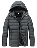 ZENOVIX Men's Quilted Puffer Down Coat| Waterproof, Windproof, Detachable Hood, Flannel Lined, Thicken for Winter Travel