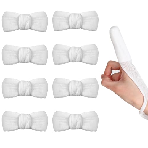Finger Bandages 8pcs Finger Bob Bandage Tubular Bandage Dressings Finger Cots White Finger Stall Cotton Finger Support Splint for Work Kitchen Finger Protection‘