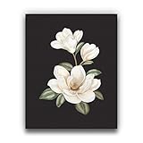 White Magnolia Wall Art Print | 8 x10 UNFRAMED White, Ivory, Green and Black Canvas Look Print | Botanical, Floral, Modern, Flower Home Decor