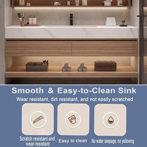 NAIROLET Wood Bathroom Vanity Set - 54IN LED Defogging Mirror | Wall Mounted Bathroom Vanity with Sink Include 2 Drawers, Open Storage & Mirror Cabinet Storage