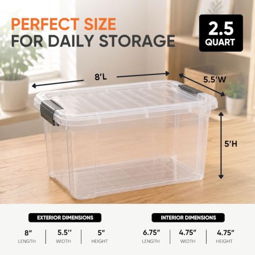 Image of Superio 2.5 Quart Clear Plastic Storage Boxes with Lids, Stackable Organizer Containers, BPA-Free Storage Bins for Home, Office, School & Dorm, 3 Pack