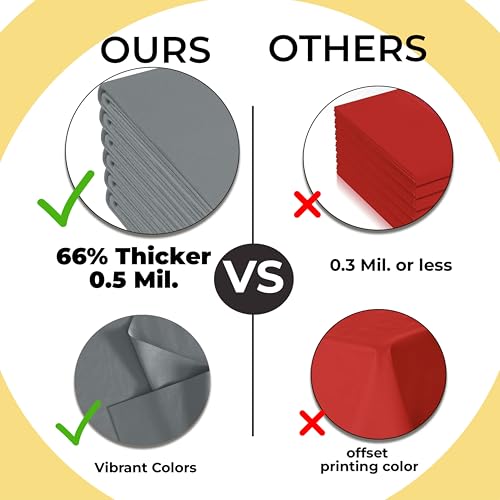 Image of Exquisite 66% Thicker Premium Silver Round Tablecloth 0.5 Mil 24 Pack Plastic Table Cloth Disposable 84 Inch Round Plastic Tablecloth Won't Tear Easily Like Cheap Thin Brands