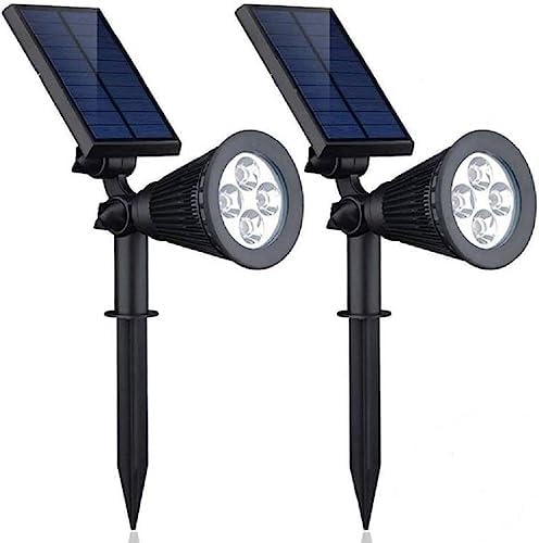FALOVE Solar Lights, 2-in-1 Waterproof 4 LED Solar Spotlight Adjustable Wall Light Landscape Light Security Lighting Dark Sensing Auto On/Off for Patio Deck Yard Garden Driveway Pool Area(2 Pack)