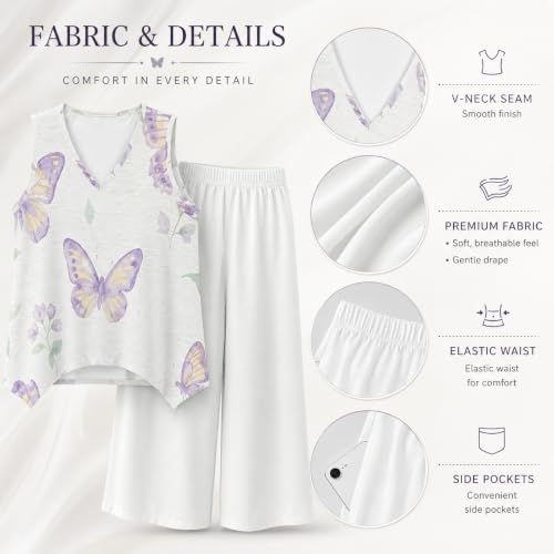 Pantalón pata ancha y top casual en conjunto de 2 piezas de mujer para verano talle alto cómodo 5