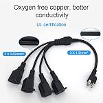 3 Prong 1-to-4 Power Cord Splitter Cable - 20" Inches Power Extension Cord - Cable Strip Outlet Saver - 16AWG (Black)