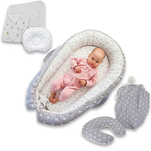 BABYCOVE Baby Nest and Baby Lounger Set for 0-24 Months - 5 Pieces Set of Co Sleeping Nest, Baby Pillow, Muslin Baby Blanket, Nursing Cover and Nursing Pillow for Breastfeeding, Newborn Shower Gift BABYCOVE Baby Nest and Baby Lounger Set for 0-24 Months - 5 Pieces Set of Co Sleeping Nest, Baby Pillow, Muslin Baby Blanket, Nursing Cover and Nursing Pillow for Breastfeeding, Newborn Shower Gift