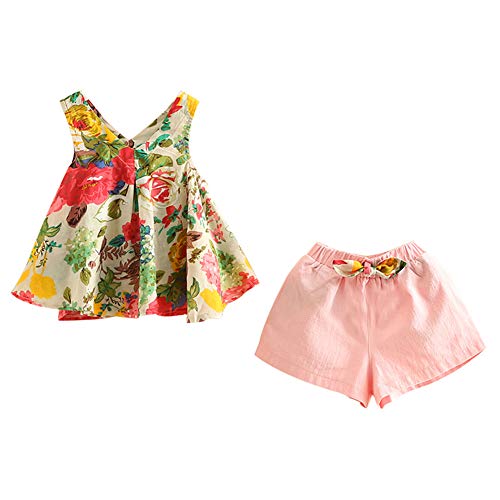 Image of Mud Kingdom Little Girls Shorts Sets Floral Pattern Summer Sleeveless 2 Piece Outfits