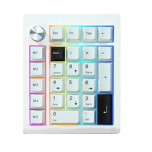 BOYI GMK26 Mechanical Number Pad,Bluetooth 5.0/2.4GHz/Type-C Hot Swappable RGB Gasket QMK/VIA Programmable Wireless Rechargeable Numeric Keypad for PC Laptop Desktop (White) BOYI GMK26 Mechanical Number Pad,Bluetooth 5.0/2.4GHz/Type-C Hot Swappable RGB Gasket QMK/VIA Programmable Wireless Rechargeable Numeric Keypad for PC Laptop Desktop (White)