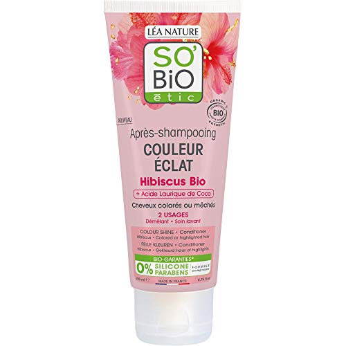 So'Bio Étic | Conditioner for Color Treated Hair & Highlights | Organic Hibiscus & Coconut for Color Protection & Shine | Vegan & Sulfate Free | 6.76 fl oz