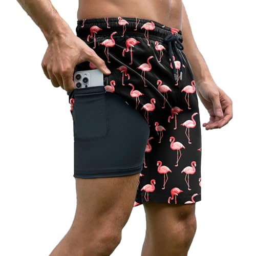 Mens Swim Trunks with Compression Liner Bathing Suits Quick Dry Beach Board Shorts with Zipper Pockets2
