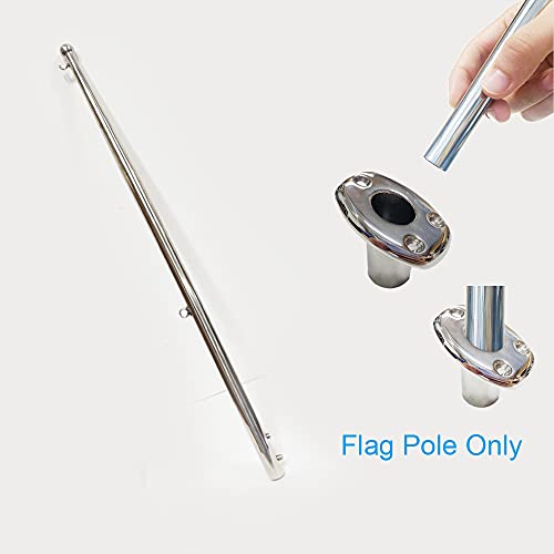 Marine Boat Flag Pole Deck Mount Socket Rod Base Holder Bracket Kit, Stainless Steel Flush Mount Recessed For Tube Dia 3/4" (Base + Flag Pole) #TOP4