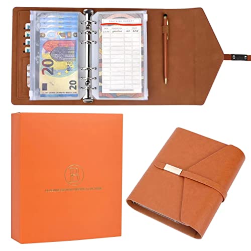 Agenda ad anelli budget planner 19 x 15,7 cm, Porta agenda organizer in pelle, Agenda anelli con 12 buste 12 fogli formato A6