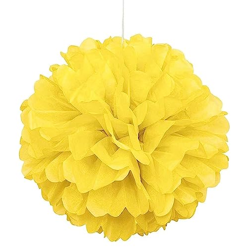 Image of XIKSXITN 12 pc Blue Yellow Tissue Paper Pom poms-Hanging Paper Pom Poms Paper Flowers Ball for Party Decorative(8&10&12 inch)