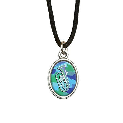Baritone Euphonium Player - Band Instrument Music Brass Antiqued Oval Charm Pendant with Black Satin Cord