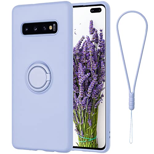 Image of Samsung Galaxy S10 Plus Case Ring Holder Kickstand Support Magnetic Car Mount, Slim Soft Silicone Gel Rubber Full Body Shockproof Protective Phone Cover for Samsung S10 Plus - Purple