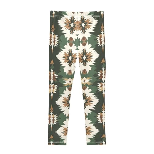 Retro Green Western Aztec Girls Leggings Soft Stretch Workout Yoga Dance Pants for Kids Casual Tights2