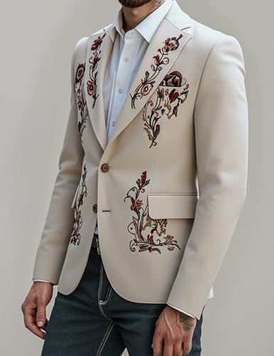 Men's Embroidered Cotton Linen Blazer Vintage Western Style Tailored Fit Lightweight Jacket Casual Semi-Formal Occasions2