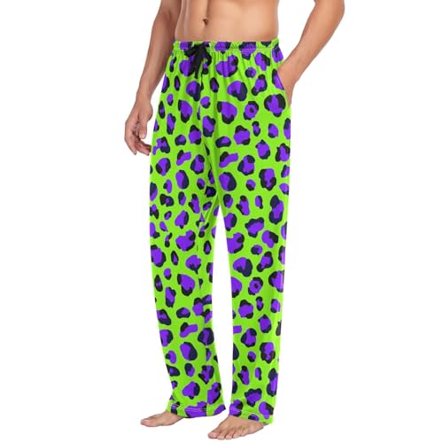 Men's Pajama Pants Purple Leopard Print Pajama Pants for Men PJs Bottoms Drawstring Pockets Green Sleep Lounge Pants S4