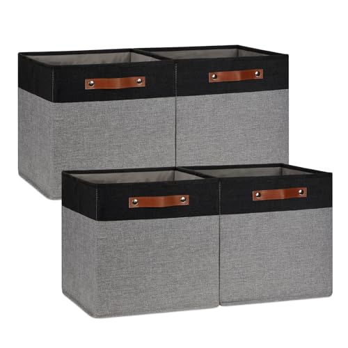 Image of DULLEMELO 13x13 Storage Cubes, Collapsible Sturdy Cube Storage Bins With Handles for Organizing,Fabric Storage Cubes Baskets for Shelves Nursery Closet Home Organization and Storage (Black&Grey)
