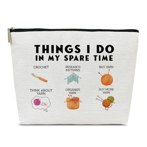Ythuil Crochet Gift Makeup Bag, Crochet Gifts Cosmetic Bag for Purse, Gifts for Women, Lovers, Crocheters, Knitters, Things I Do In My Spare Time, Women Stuff