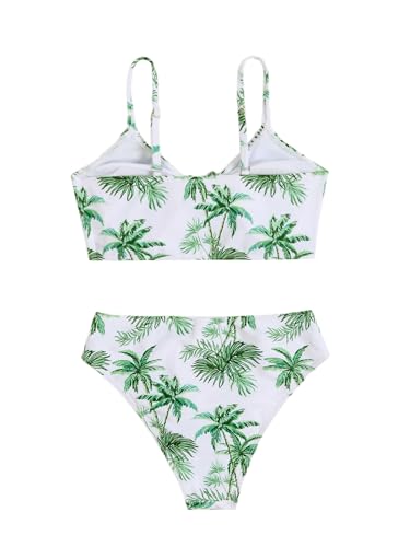 OYOANGLE Girl's 2 Piece Tropical Print Bikini Set Sport Swimsuit Ruched Tie Front Bathing Suit Swimwear2