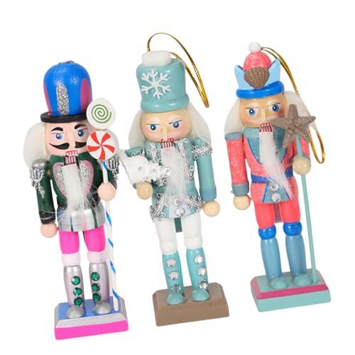 Morain Juego de 3 marionetas de soldado cascanueces de la serie Marine de colores, cascanueces de madera, colecciones de soldados para festivales