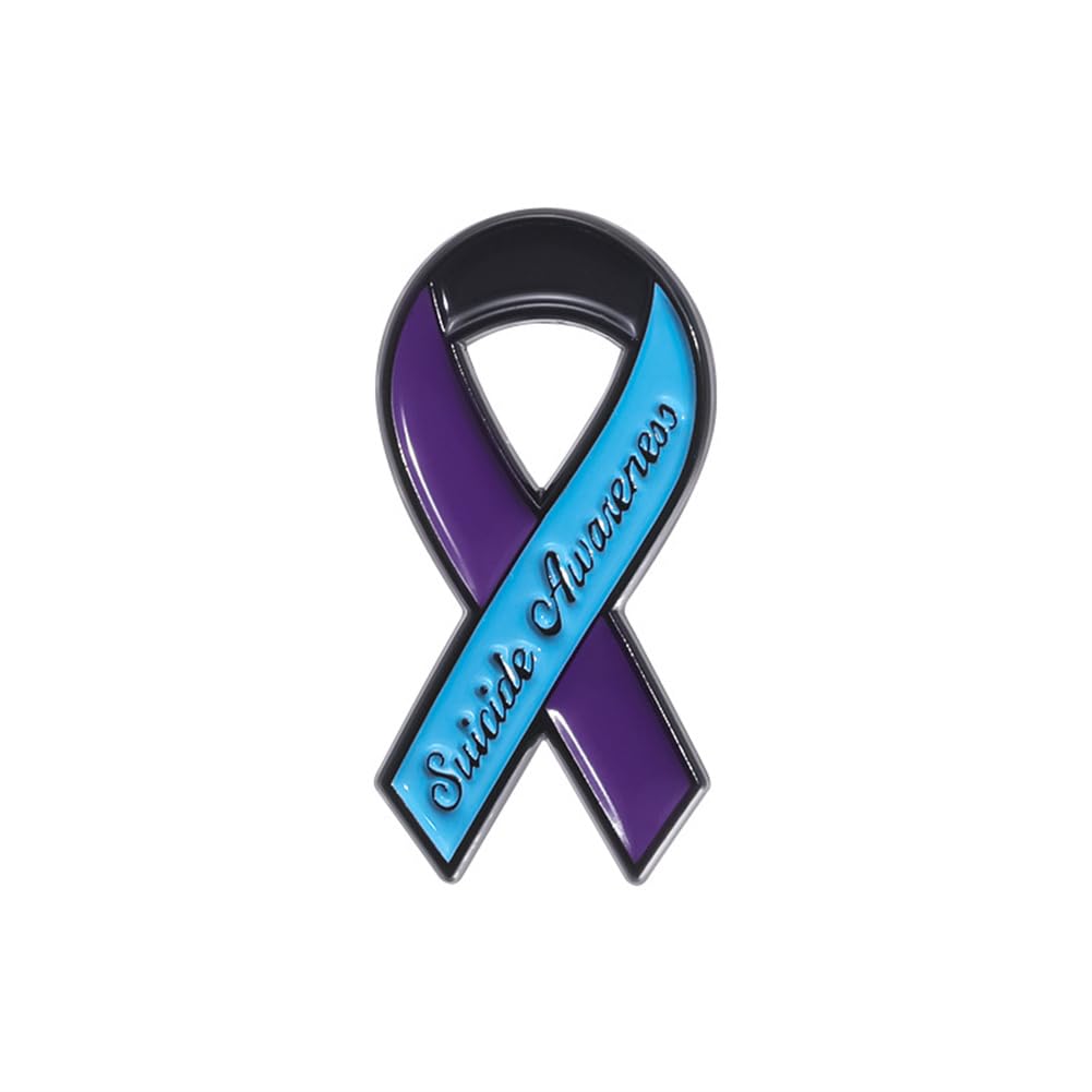 Metal Ribbon Brooch Pin Awareness Pin Purple Blue Ribbons Pins Shirt Bag Decor for Support Groups, Gift-Giving, Events and Fundraising