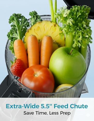 Cold Press Juicer Machines, EUHOMY 5.5" Wide Feed Chute, Slow Masticating Juicer for Whole Vegetables and Fruits, 99.6% High Juice Yield, Easy to clean, Juicer Machines with BPA Free, Black - Image 4