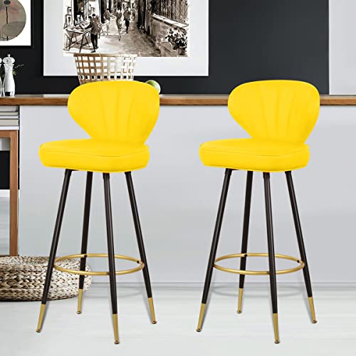 Magshion Shell Back Leather Counter Height Bar Stool Low Back Chair Cushion Padded Seat For Kitchen Home Bar Pub Living Room Dining Room Set Of 2 (Yellow) #TOP18
