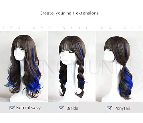 Miniatura 2 de Extensiones de cabello de colores con clip, color azul, 12 piezas con reflejos, para fiestas, para niños, niñas y mujeres, 16 pulgadas, ondulado,