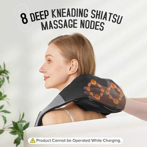 Image of Cordless Shiatsu Neck and Shoulder Massager, Back Massager with Heat,Massage Deeper Tissue 4D Kneading Massage for Shoulder, Neck and Back, Use at Home, Office, Car - Gifts for Fathers Day Dad Gift