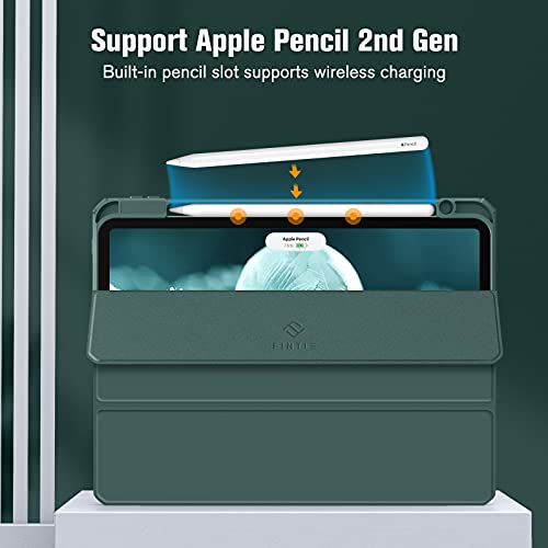 Image of Fintie Hybrid Slim Case for iPad Pro 11-inch (4th / 3rd Generation) 2022 /2021 - [Built-in Pencil Holder] Shockproof Cover w /Clear Transparent Back Shell, Also Fit iPad Pro 11 inch 2nd Gen, Midnight Green
