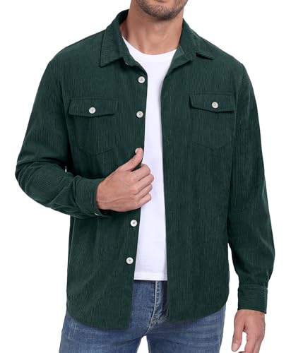 Image of Askdeer Men's Corduroy Button Down Shirts Long Sleeve Casual Shacket Jacket Western Corduroy Shirt Jacket with Flap Pockets