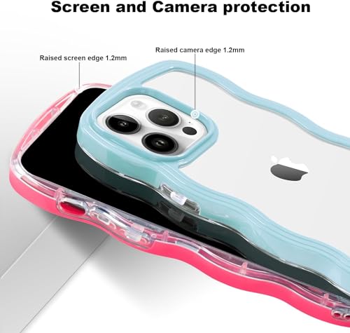 Image of MIDOS Back Cover Compatible with iPhone 14 Pro Max, Cute Curly Wave Frame Clear Case for Girls Women, Transparent Soft Silicone TPU Bumper Shockproof Protective Cover for iPhone 14 Pro Max (Blue)