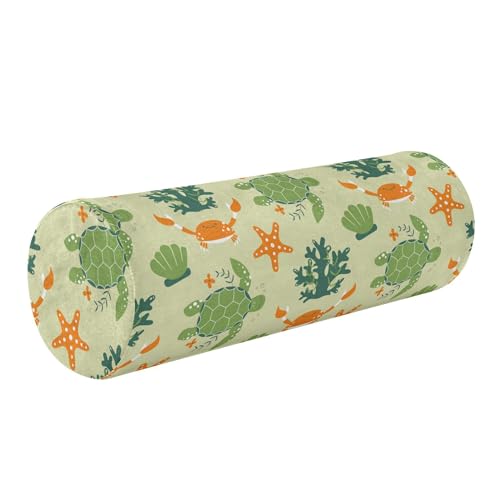 Cojín cilíndrico terapéutico con cremallera, tortugas marinas, cangrejos, conchas y corales