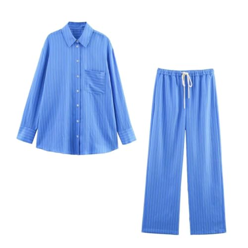 Conjunto de rayas para mujer con botones de un solo pecho y solapa suelta
