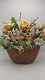 Seidenblumengesteck Herbstgesteck Kunstblumen Rosen Pilze Eichhörnchen Beeren
