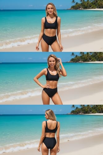 Tempt Me Women Two Piece Scoop Neck Bikini Crop Top Swimsuit Sporty High Waisted Bathing Suit3