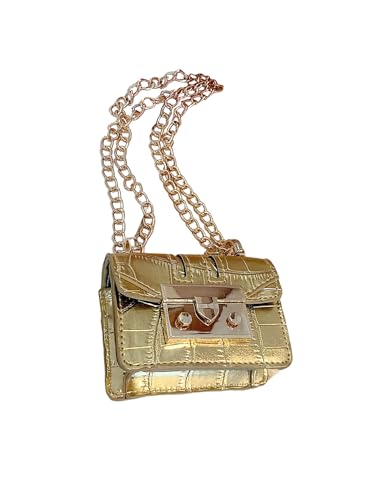GORGLITTER Women's Mini Purse Crocodile Embossed Metallic Flap Clutch Square Handbags Mini Chain Bags