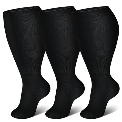 Genovega 3 Packs Wide Calf Compression Socks for Women Men Knee Hight S/M-4XL for Gifts