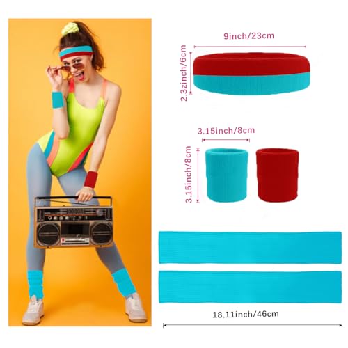 Image of v28 Neon Leg Warmers Set for women Headband Sweatbands Wristbands 80s 90s Pink Running Fanny 80's Plus Size Costumes Pack