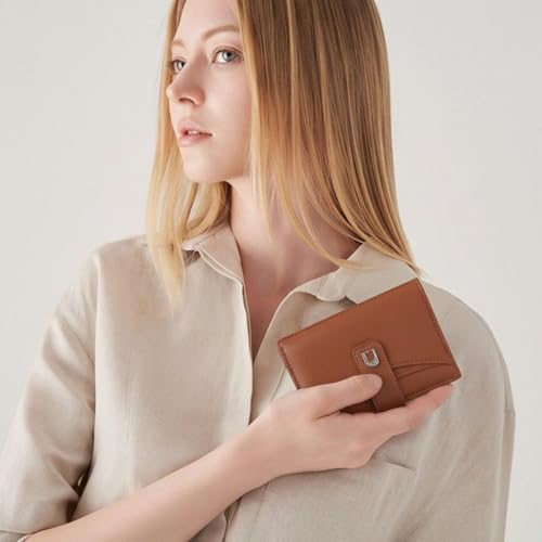Image of Small Wallets for Women Vegan Leather Bifold Card Holder with Zipper Pocket
