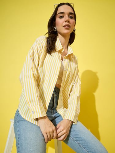 Image of DIMPY GARMENTS Women's Cotton Striped Oversized Long Sleeve Button-Down Shirt