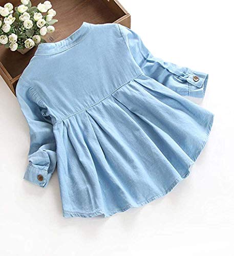Baby Girls Kid Denim Ruched Long Sleeve T-Shirt Tops Dress Clothing Children Autumn Winter Fashion Blouse (Blue, 3T) #TOP2