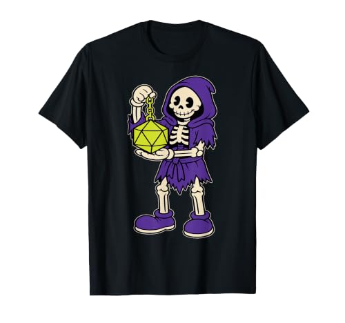 RPG Gamer Necromancer Squelette Halloween D20 Dice Nerdy Geek T-Shirt