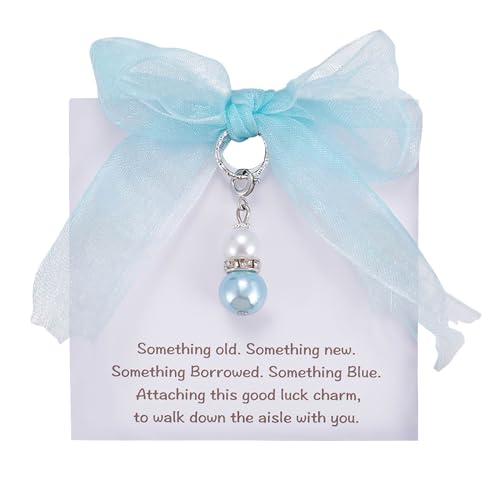 MIXJOY Something Blue Bridal Gift - Wedding Accessory with Blue Pearl Ribbon, Bride Pearl Bouquet Garter Charm Gifts, Women\'s Bridal Shower, Engagement Gift, Bride to Be Party Gifts