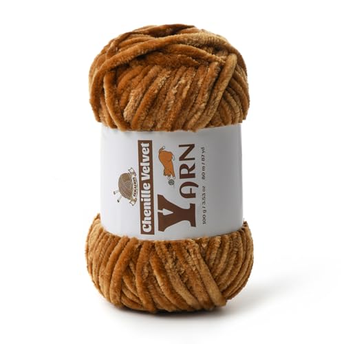 Image of Plush Chenille Chunky Yarn - Fluffy Velvet Yarn Crochet for Blanket Knitting and Crocheting - Soft Baby Yarns for Crocheting - Amigurumi Crochet Yarns 100g (87yds) (Brown)