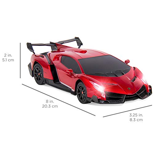 Best Choice Products 1:24 Scale Kids Licensed Rc Lamborghini Veneno Car, Head And Taillights, Red #TOP5