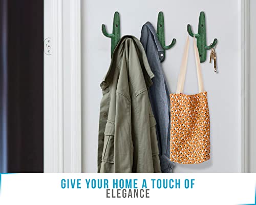 Comfify Set Of 3 Hooks Cast Iron Cactus Double Wall Mounted Hooks/Hangers - Decorative Wall Mounted Hooks For Coats, Bags, Towels And More - W/Screws And Anchors Included - Rustic Green #TOP2